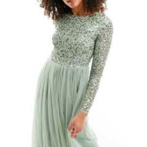 ASOS Maya Long Sleeve Maxi Gown Sage Green Size 10